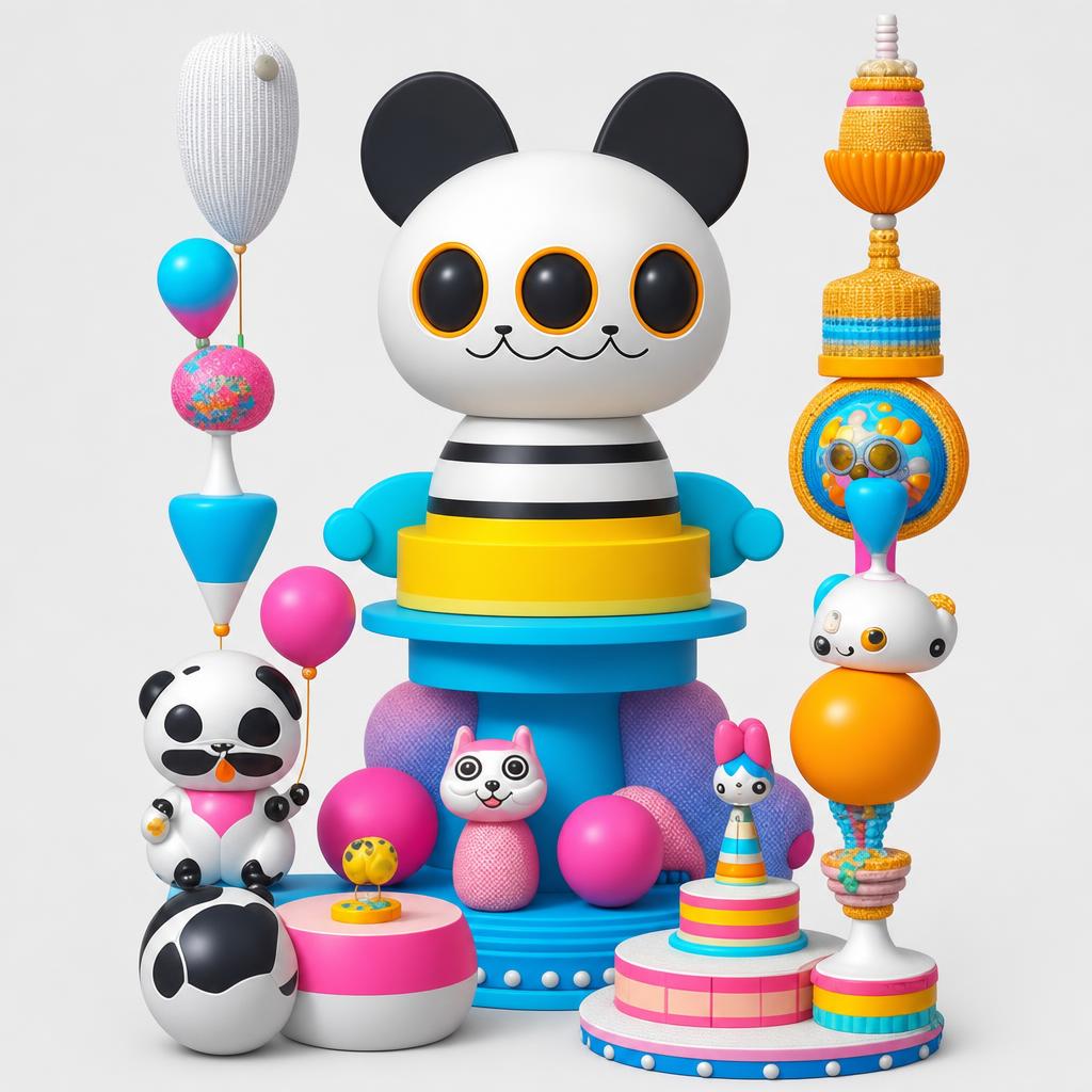 Hans — a white panda creature with three black eyes and a striped body, on a blue and yellow throne
