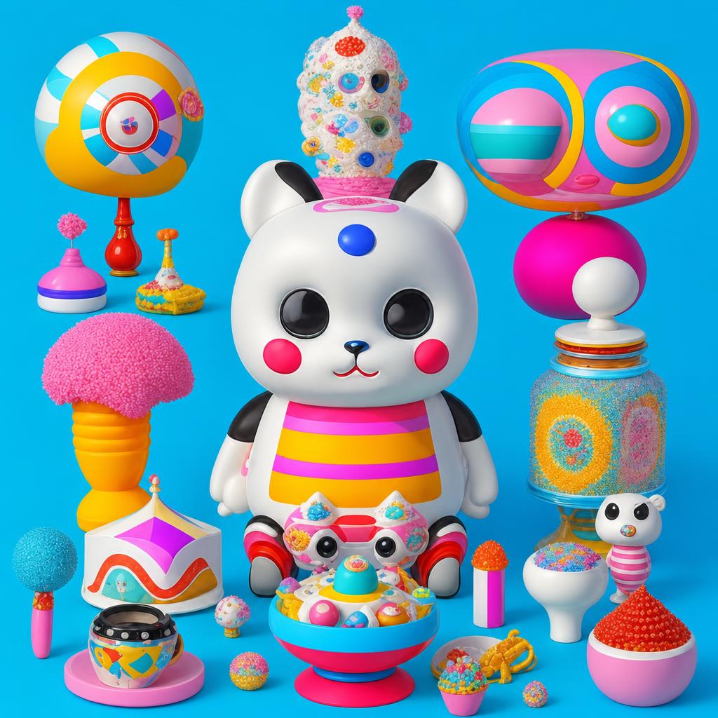 Simon — a white bear creature with pink cheeks and a striped belly, surrounded by candy machines on bright blue